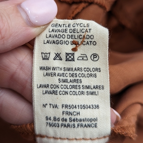 FRNCH Cognac Short Sleeve Button Up Utility One Piece Minimalist Jumpsuit Size S - Picture 6 of 16